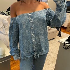 FifteenTwenty Off Shoulder Long Sleeve Tie Front Top